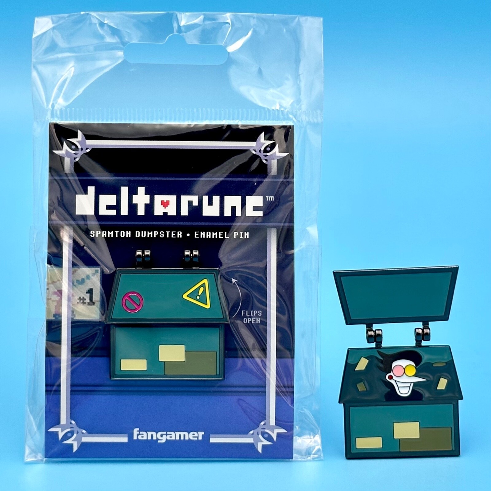 Deltarune Spamton Dumpster Hinged Pin Flips Open to Reveal Figure Undertale