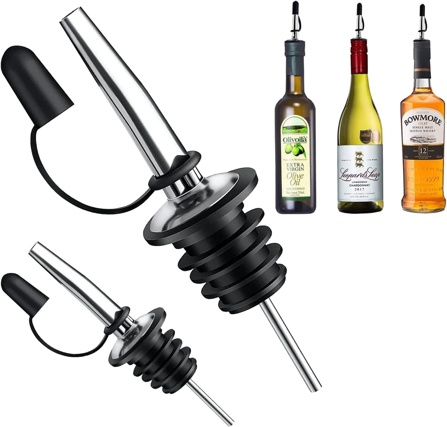 12Pack Liquor Pour Spout, Stainless Steel Classic Bottle Pourers with Rubber USA