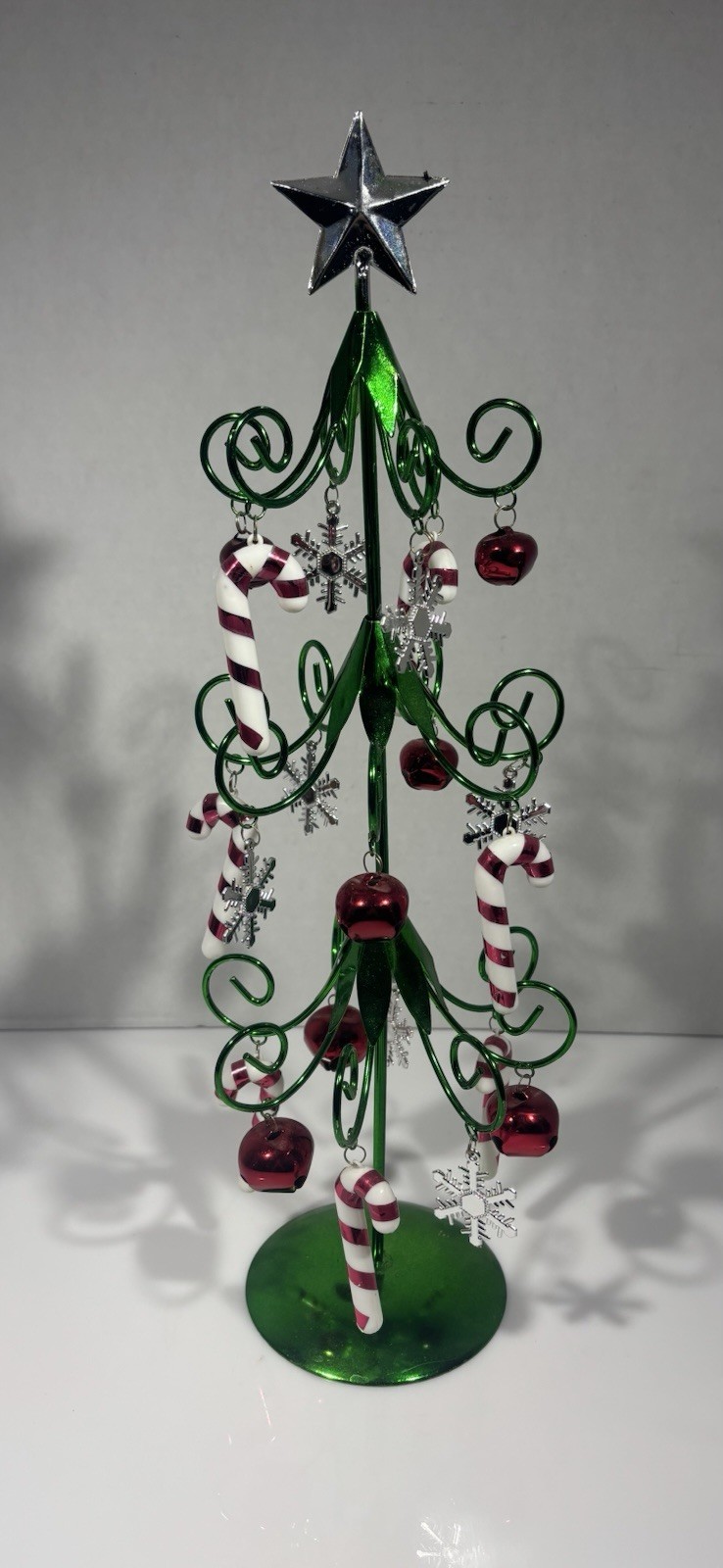 Green Metal Wire Christmas Tree Tabletop Decoration Candy Canes Jingle Bells