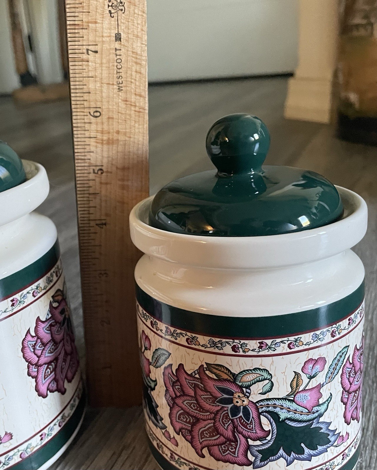 Preferred Stock ‘Paisley Garden” Canister Set Of 4 Green Pink White Vintage Read