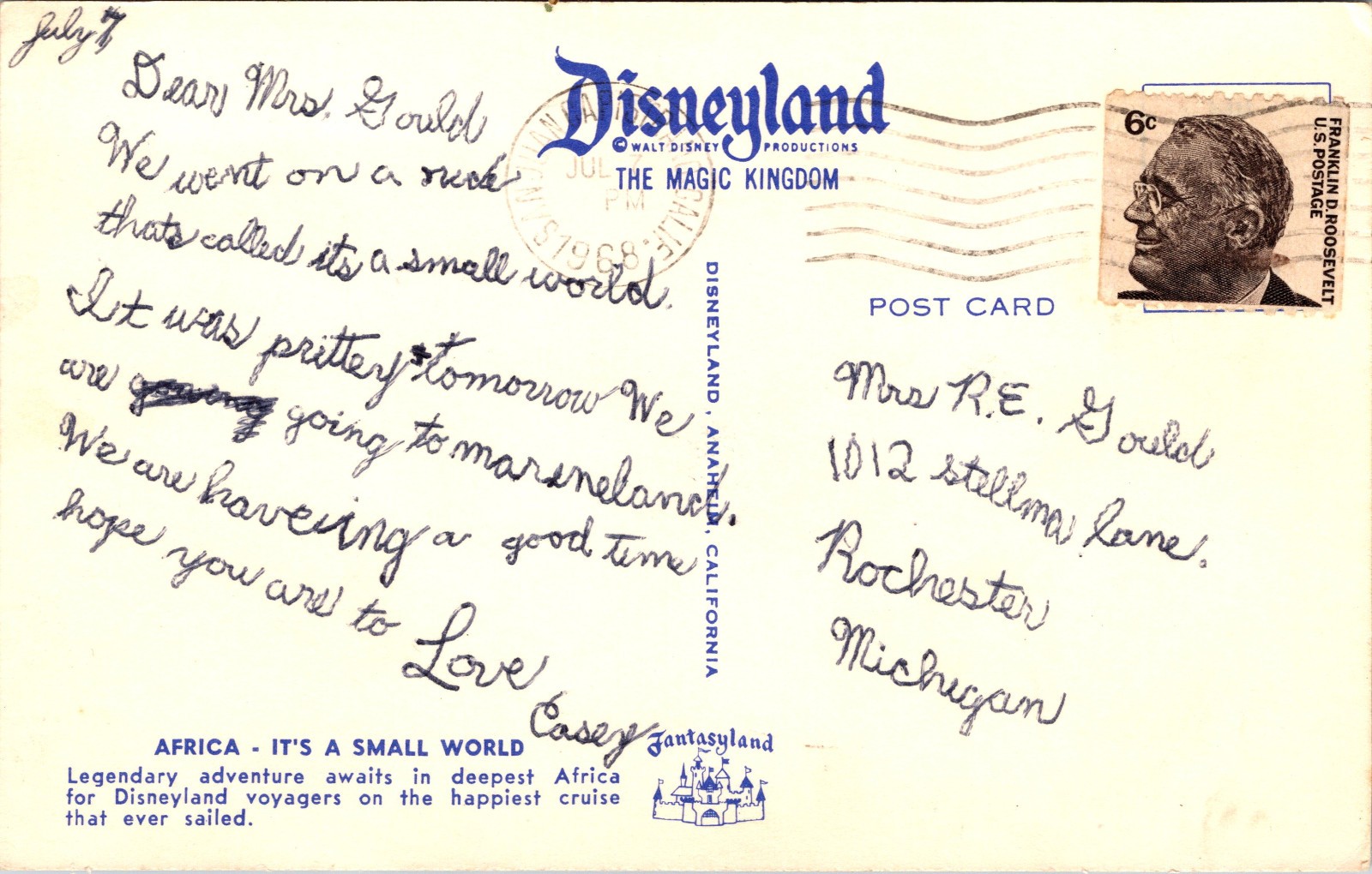 Vintage Disneyland Postcards lot of 4