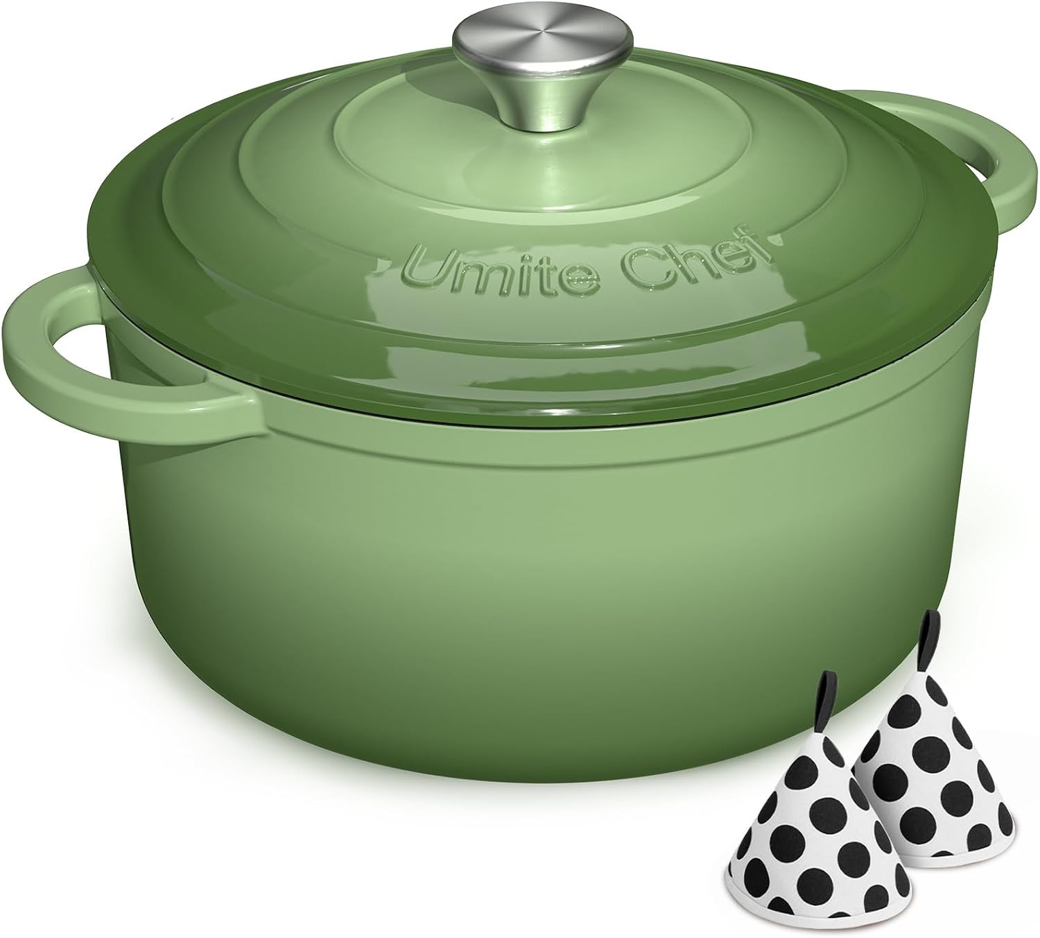 Sage Green Enameled Cast Iron Dutch Oven 7Qt with Lid & Cookbook