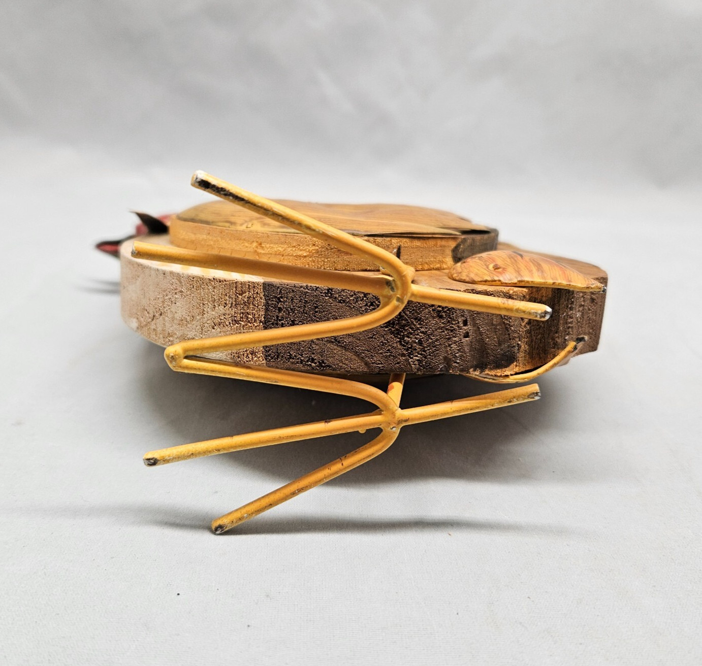 Rustic Farmhouse Chicken Mixed Material Handmade Wood Scrap Metal Wire Legs