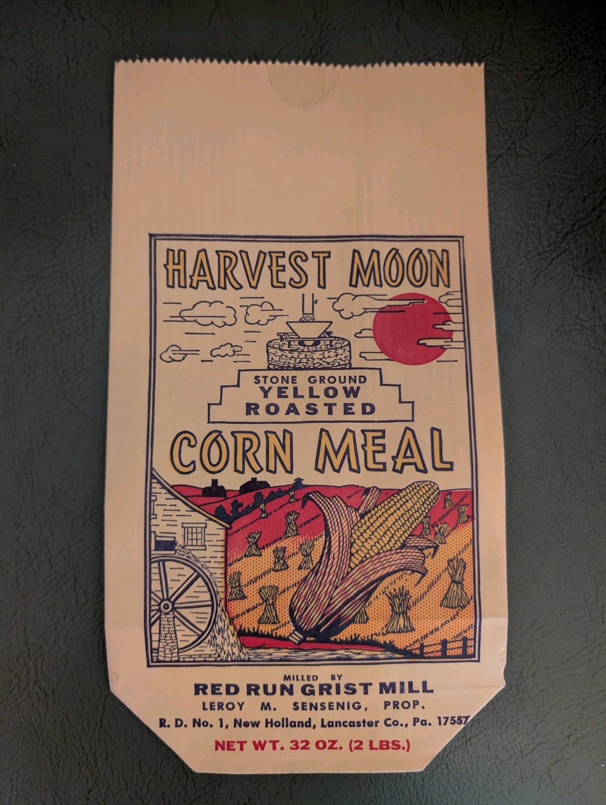 UNMARKED Vintage Paper Sack Bag – HARVEST MOON CORN MEAL, RED SUN GRIST MILL, PA