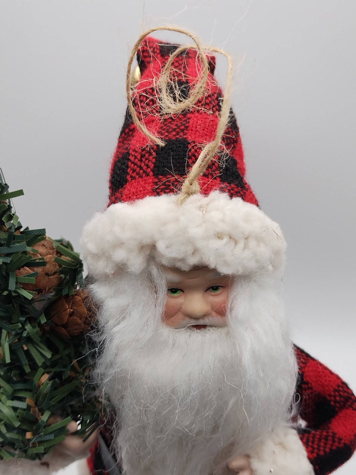 Vintage Santa Doll decoration 10 inches tall Porcelain Face Hands Christmas Tree