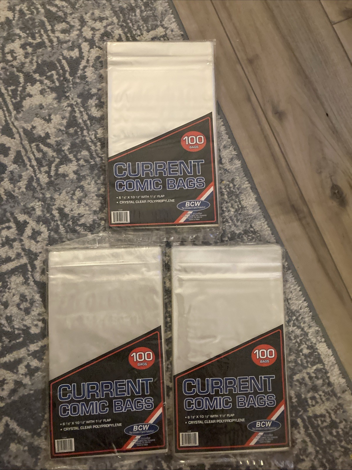 Three 100- BCW Regular / Modern Polypropylene Comic Book Bags 6-7/8″ x 10-1/2″