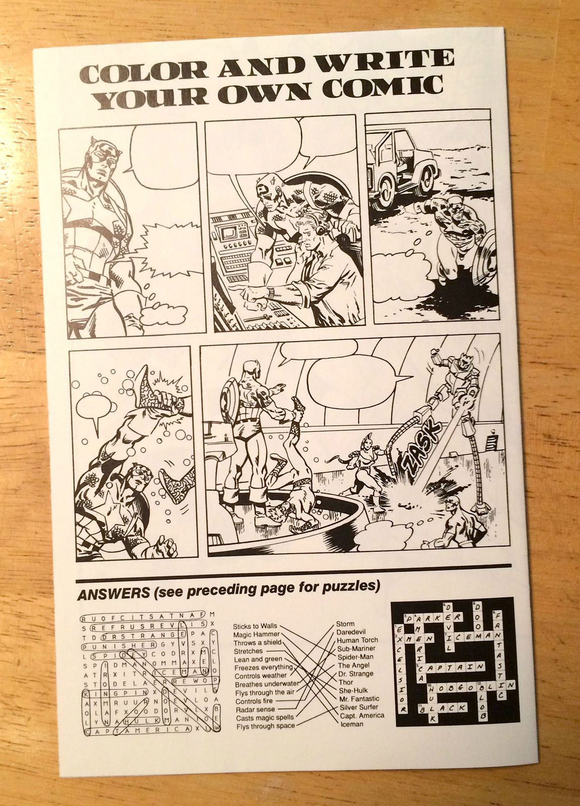 Marvel Comics Super Hero Fun Sheet – Vintage 1989 RARE