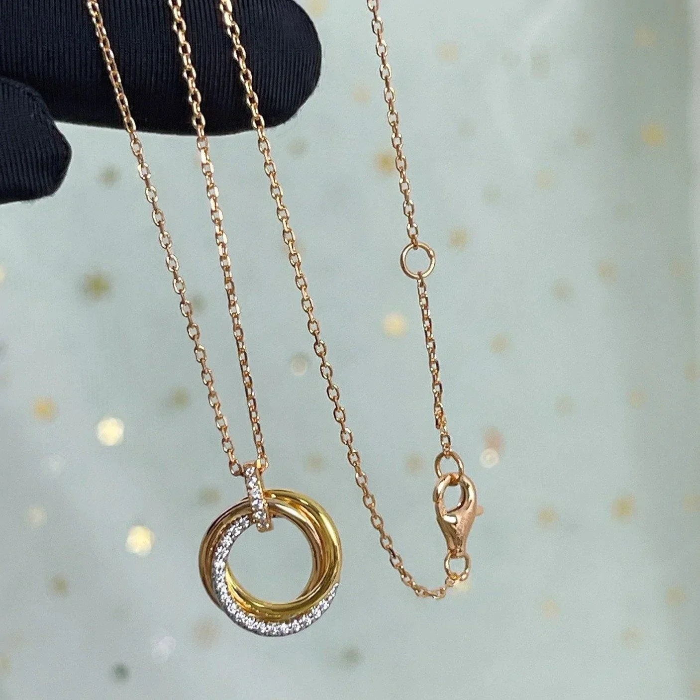 Trinity Pendant, Half-Paved Trinity Necklace Full Diamonds , With Original Box