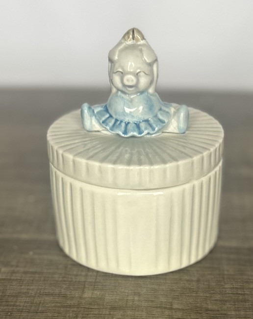 Fitz & Floyd Trinket Box W/ Lid Piggy On Top 3.5” Diameter 4.5” Tall