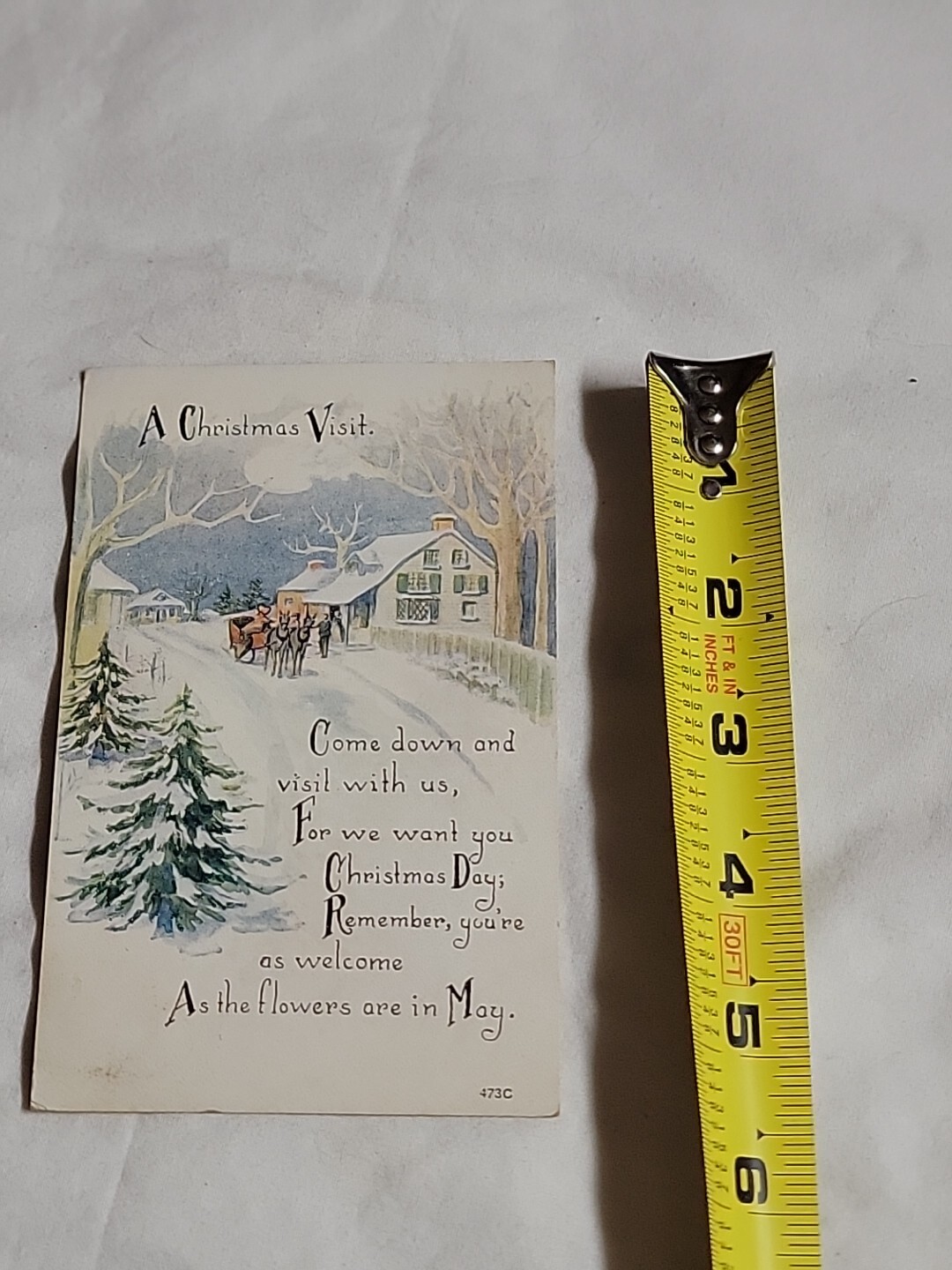 Christmas Visit Winter Village Poem Horse Sleigh Ride Postcard 1916 USA Stamp