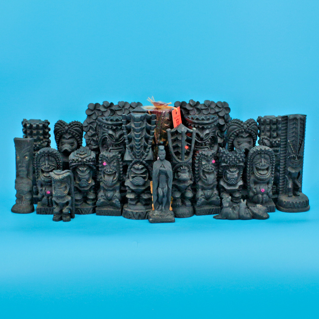 VTG 1974 Coco Joes Hawaii Lava Tiki God Ku Lono Maluhia Statue & Candle Lot 20