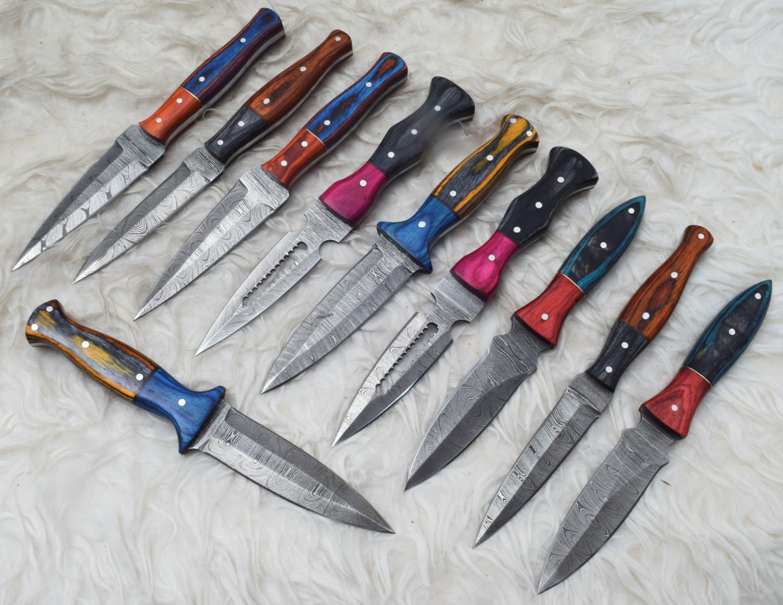 Lot of 10, 8 Inches Handmade Damascus Steel Boot Knives Wood Handle # A-11