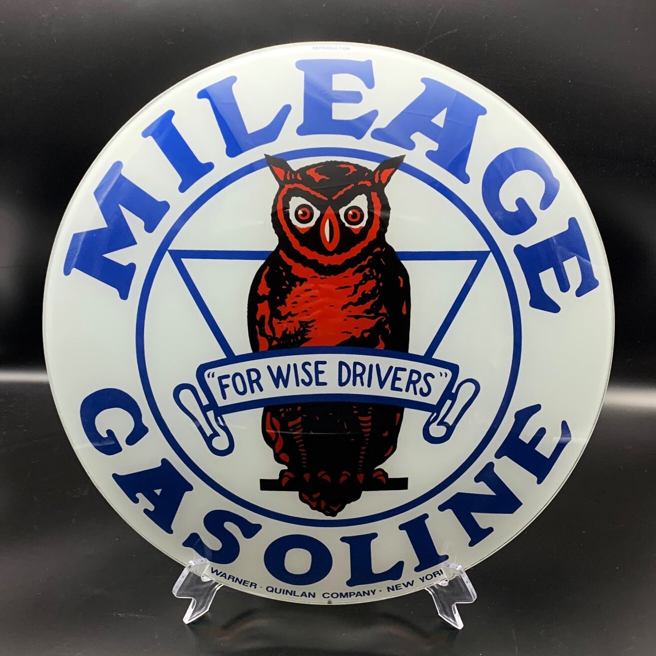 MILEAGE GASOLINE 15″ Gas Pump Globe Glass Face – Fits 15″ Metal Globe Body
