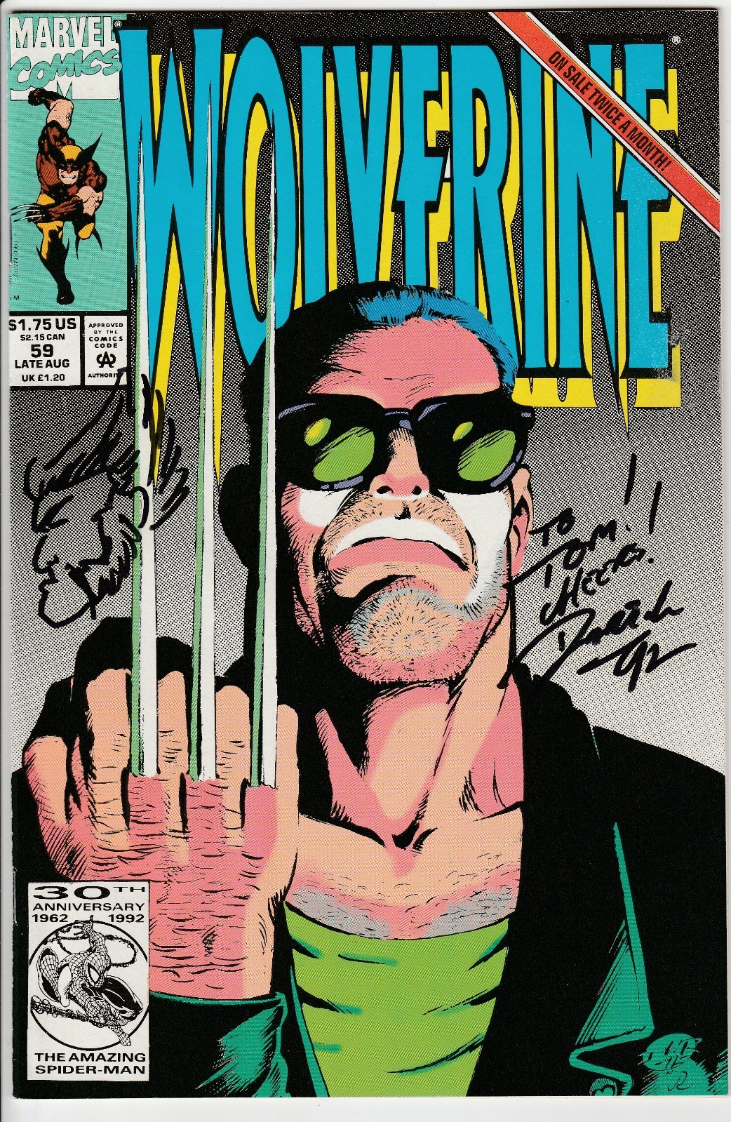 Wolverine #59, 1992, signed and sketch by Darick Robertson