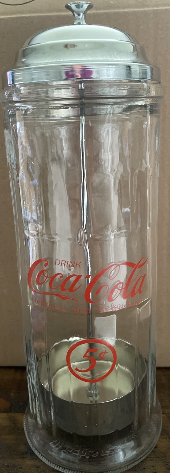Vintage 1992 The Coca Cola Company Diner Style Glass Straw Holder Dispenser