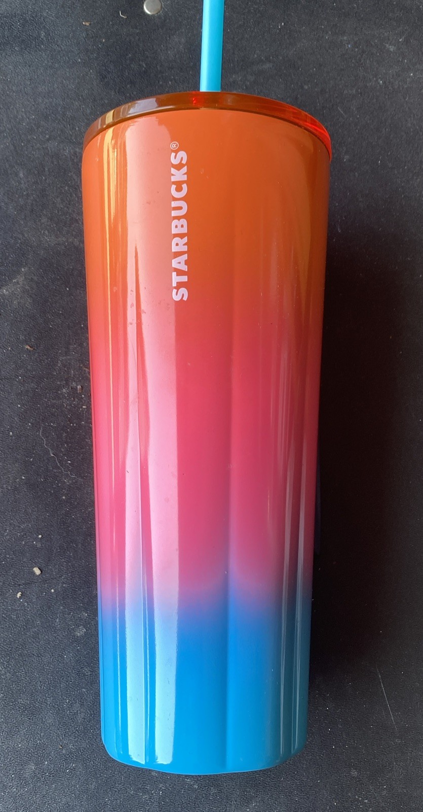 New!Starbucks Summer 2023 Tumbler Puffy Gradient Pink Orange Blue 24Oz Metal Cup