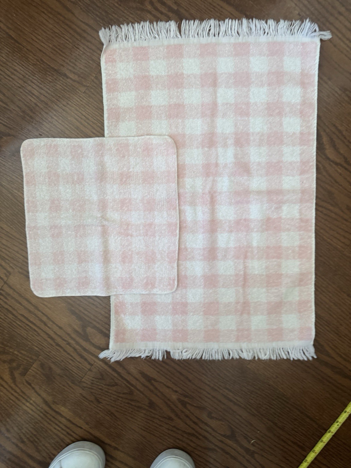 Vintage Harmony House Pink Checkered Hand Towel & Wash Cloth 100% Cotton USA