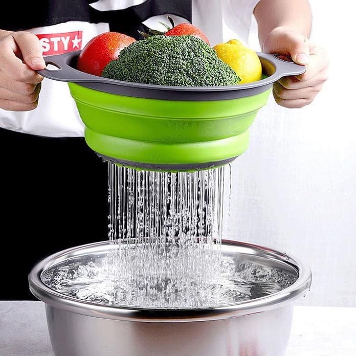 2 Pack Collapsible Colander Set Foldable Strainer for Kitchen Pasta