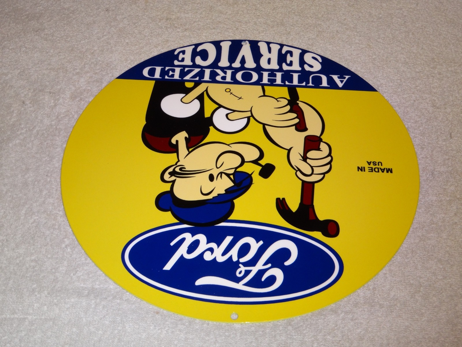 VINTAGE FORD SERVICE W/ POPEYE THE SAILOR MAN 12″ ENAMEL METAL GASOLINE OIL SIGN