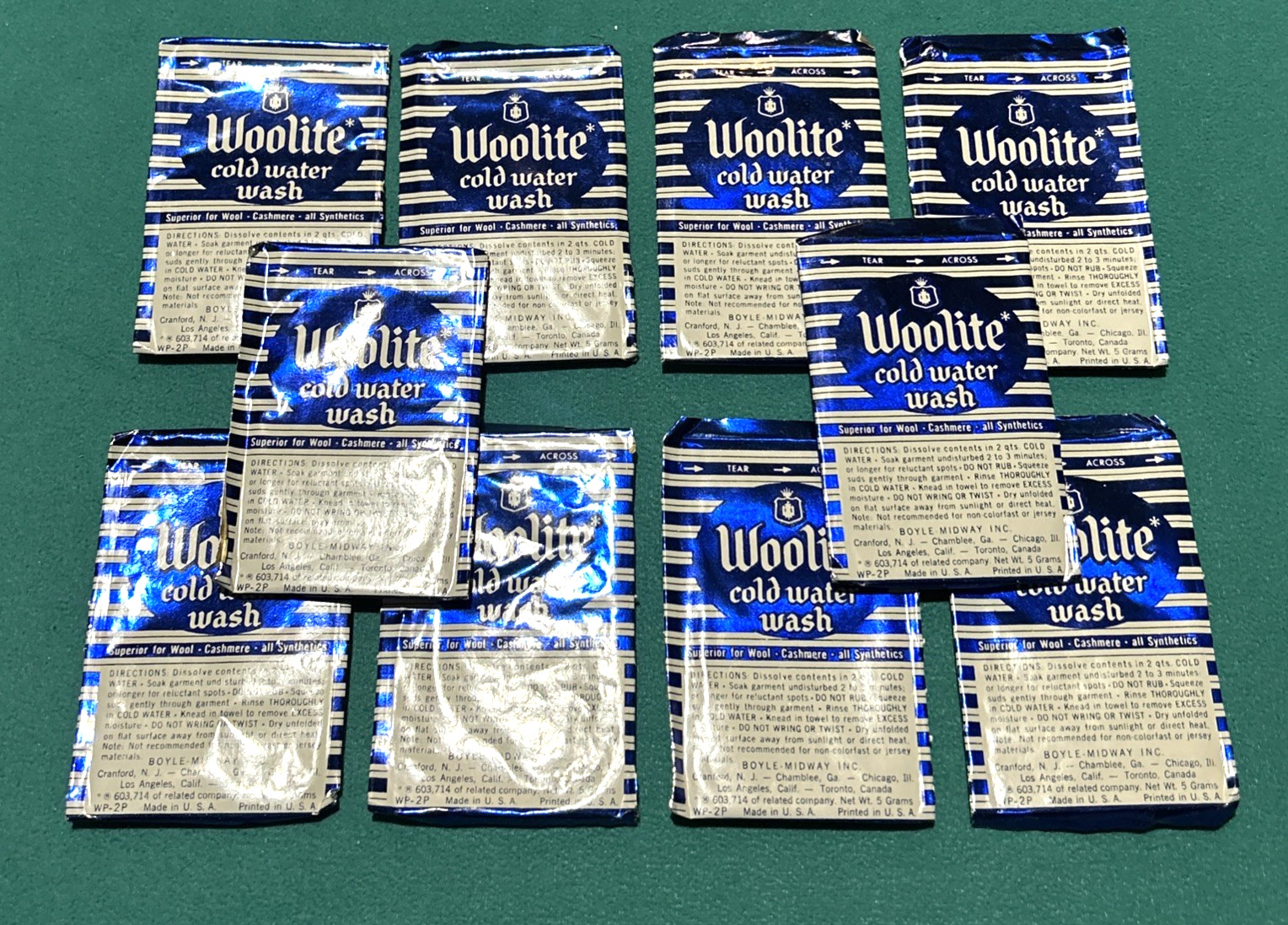 Vintage Lot of 10 WOOLITE Cold Water Wash Single Use Travel Packets 1970’s