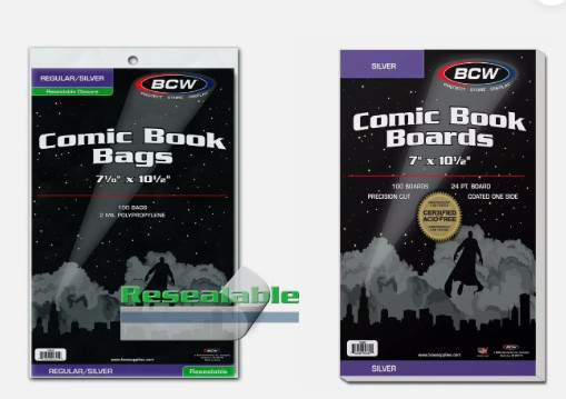 1000 – BCW Silver Resealable 2MIL Poly Comic Book Bags & Backing Boards