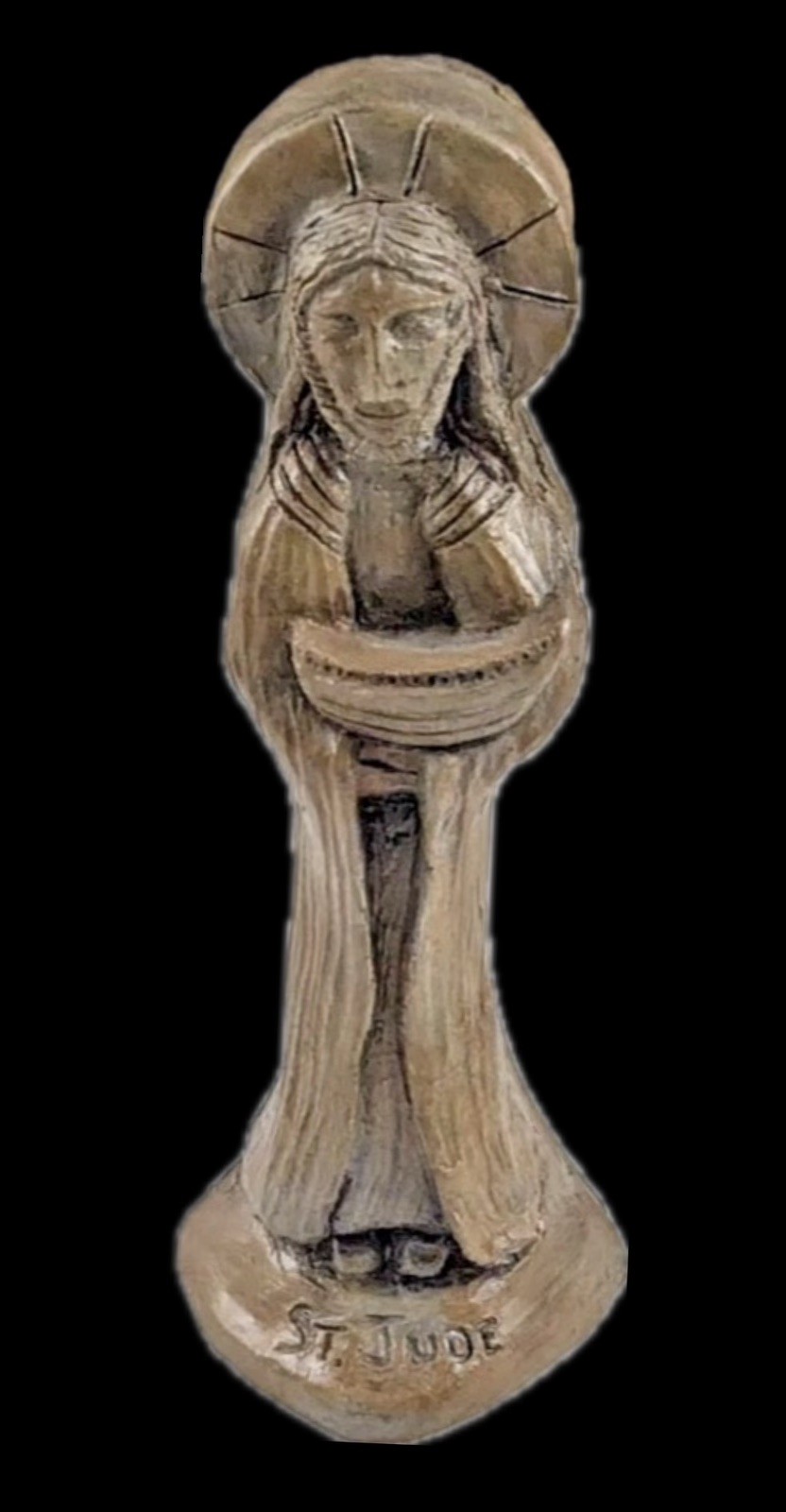 6″ St. Jude statue/wall hanger hand carved by W. H. SCHLAU of gypsum w/ a glaze
