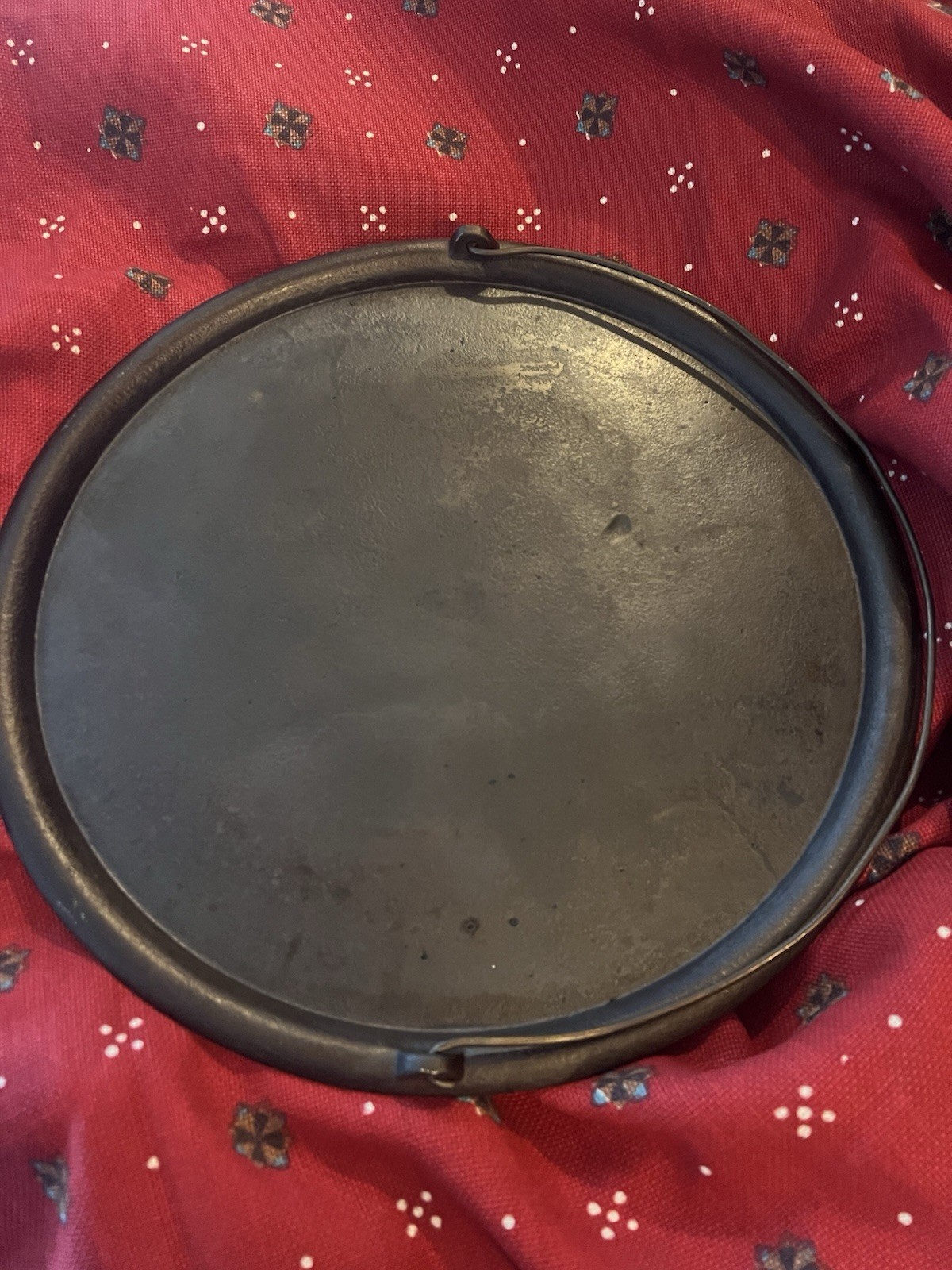 17” Restored 1800s Cast Iron Round Flat-Bottomed Griddle w Bail Handle