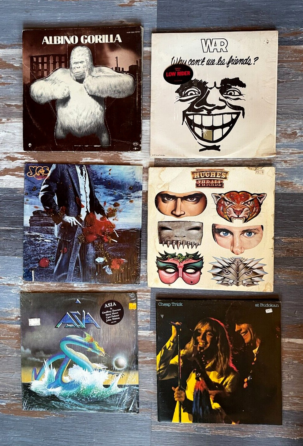 6 Vintage vinyl LP Record Job Lot WAR ASIA yes Tormato Albino Gorilla Cheap Trik