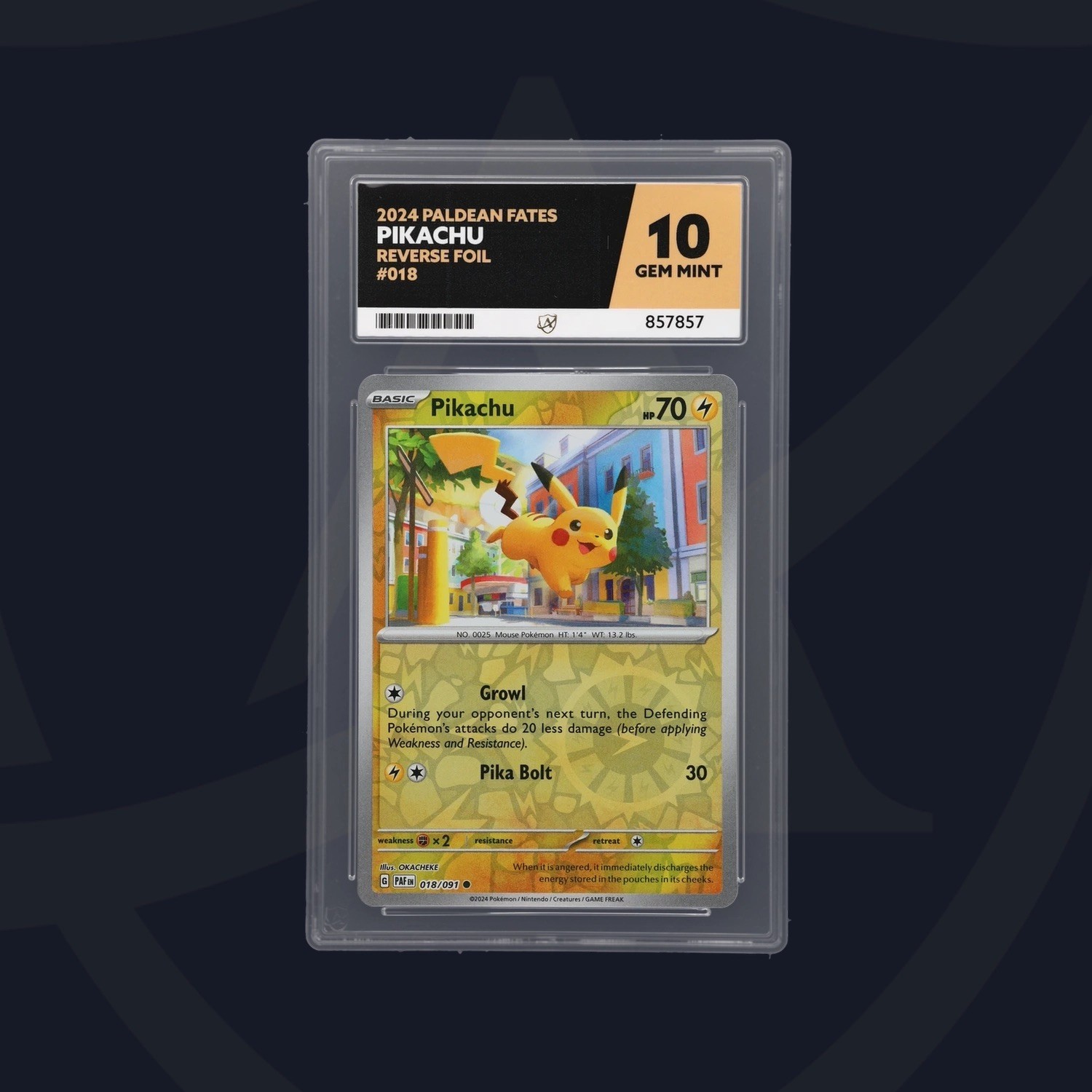 Pokemon ACE 10 GEM MINT Pikachu Rev Foil 018/091 Paldean Fates 2024