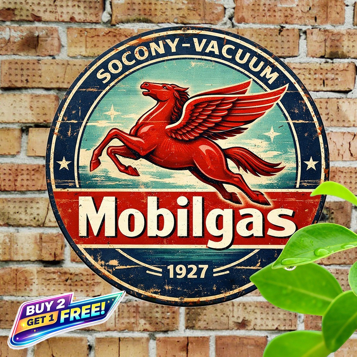 Moby Oil Vintage Retro Gas Station Logo 8×8 Round Metal Tin Sign Garage Decor