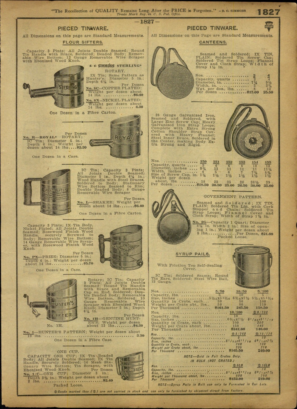 1918 PAPER AD 28 Gauge Galvanized Iron Canteen government sugar pale Maple syrup