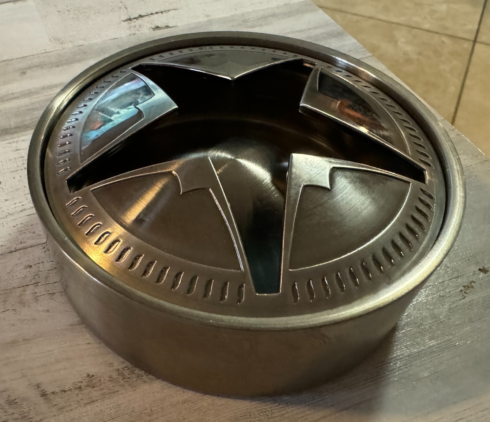 VTG Marlboro Texas Star Silver Brushed Metal Steel Ashtray Tobacciana 4 5/8″