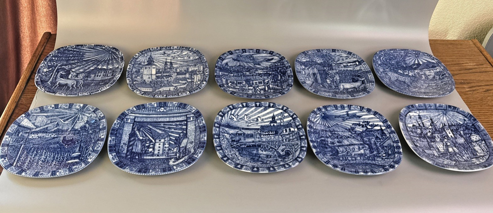 JULEN RORSTRAND Plates Lot Of 10 Sweden – Blue White Limited Edition 1980 – 89