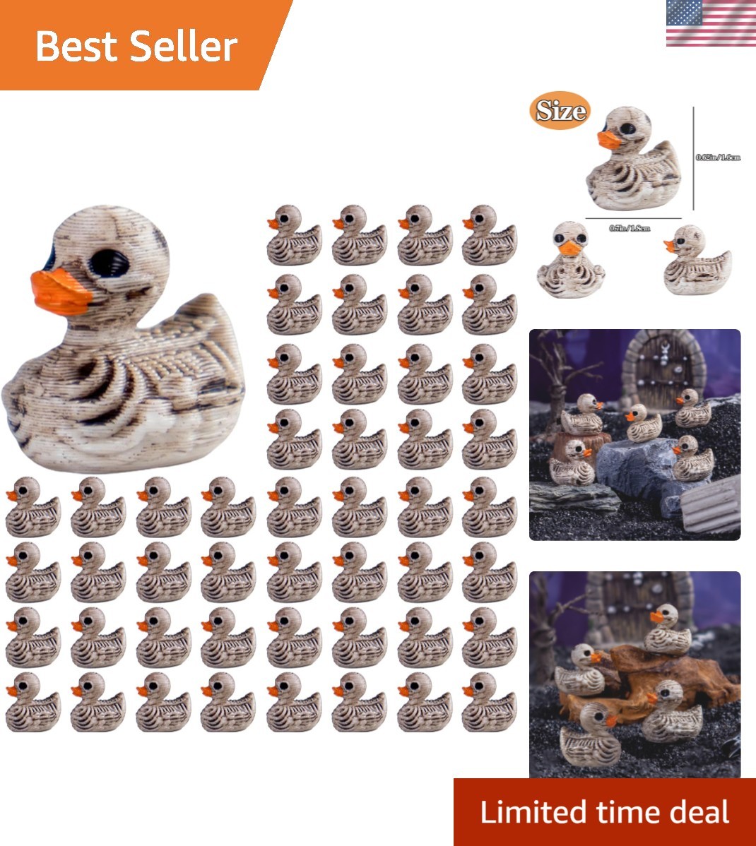 50Pcs Mini Ducks Skeleton Duck Figurines Tiny Ducks to Hide for Halloween Decora