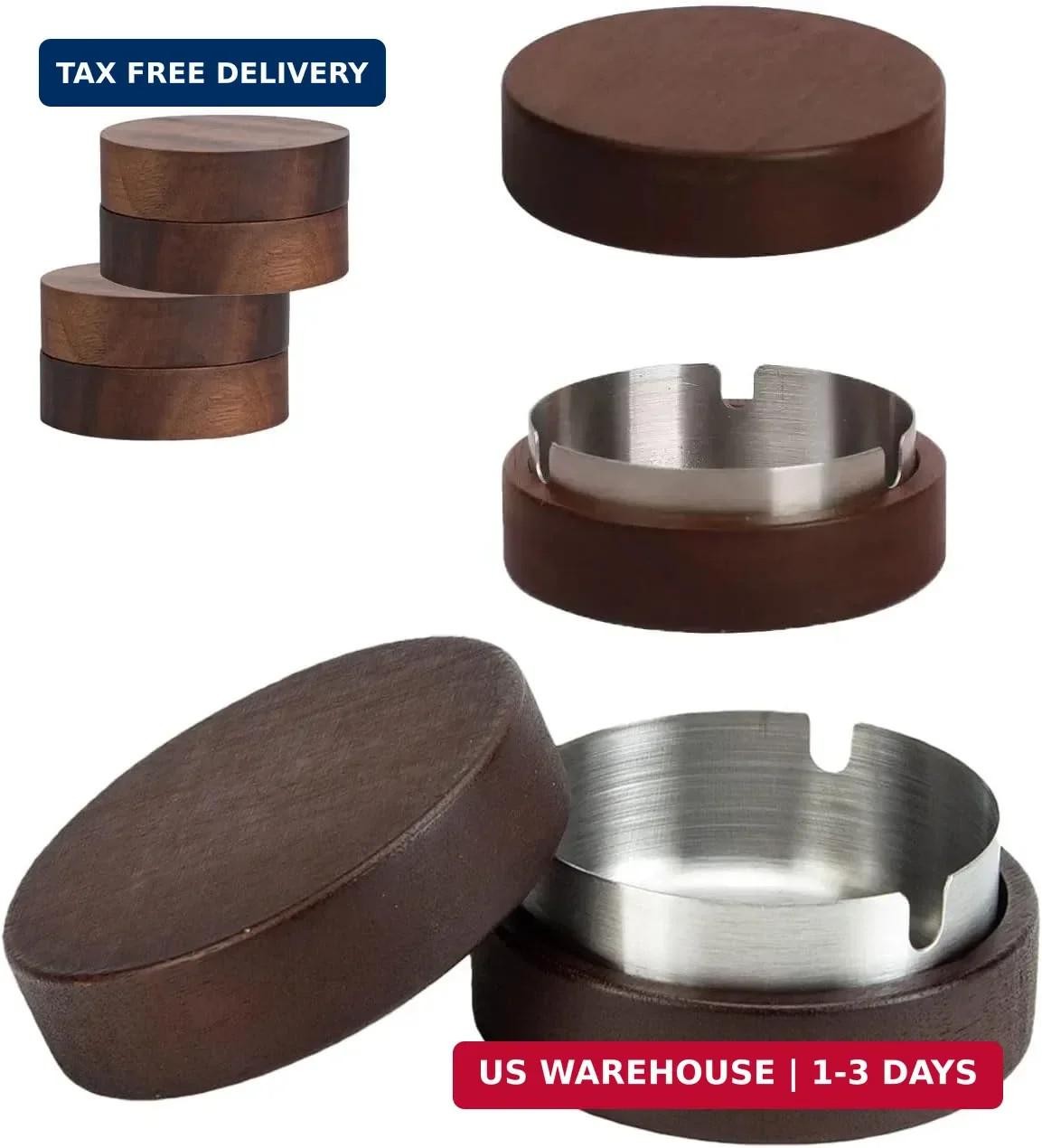 2 Pack Wooden Ash Tray with Lid Outdoor Ashtray for Outside Patio Smokeless As..