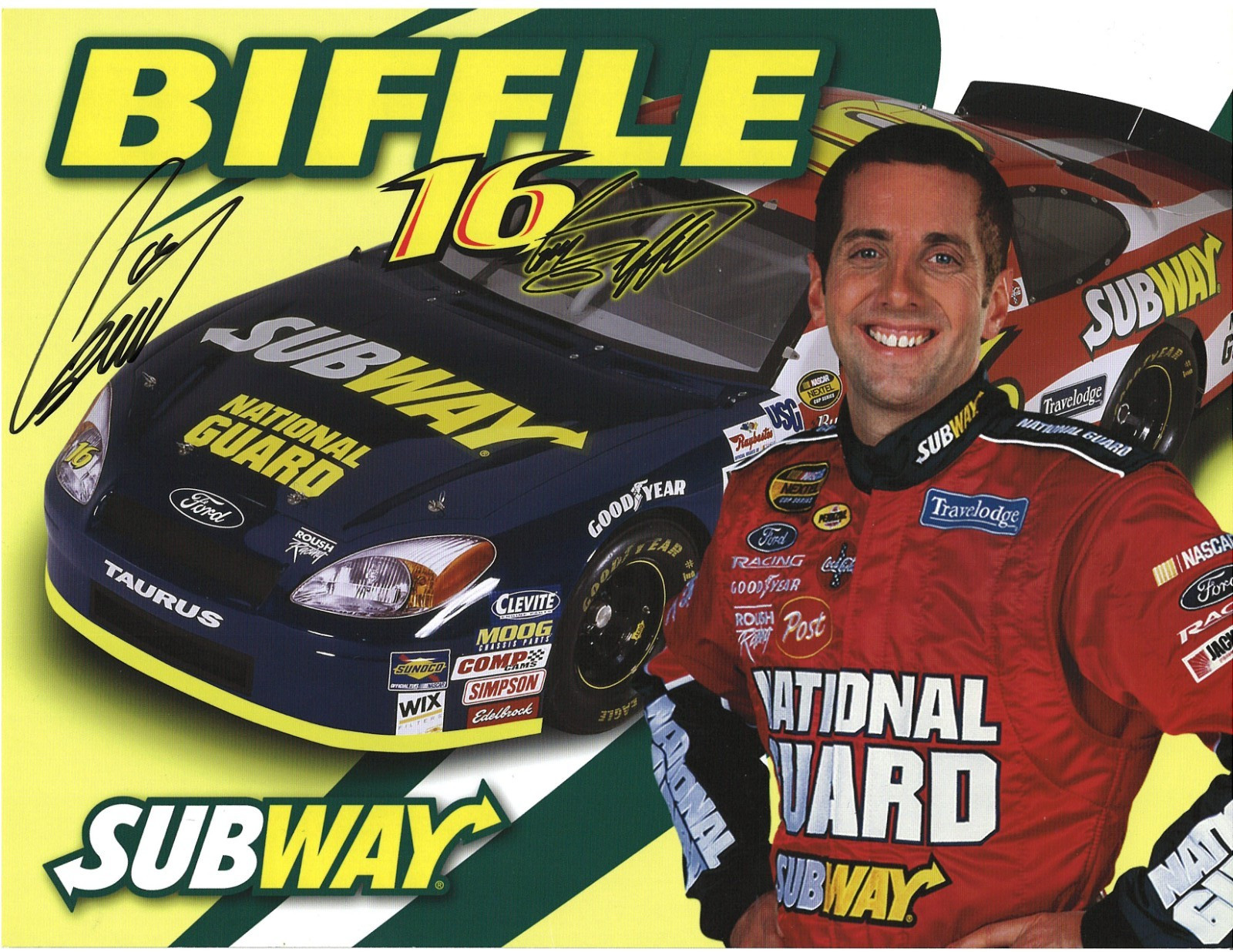 2004 Greg Biffle #16 Subway 8 1/2″ x 11″ NASCAR Hero Card – Autographed
