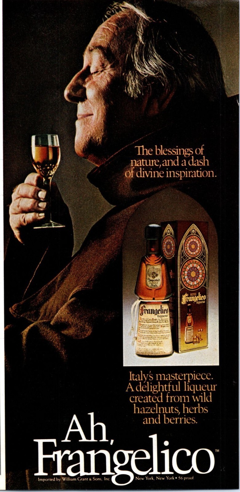1981 Frangelico Liqueur Italy Monk Robe Priest Vintage Print Ad Bar Wall Art