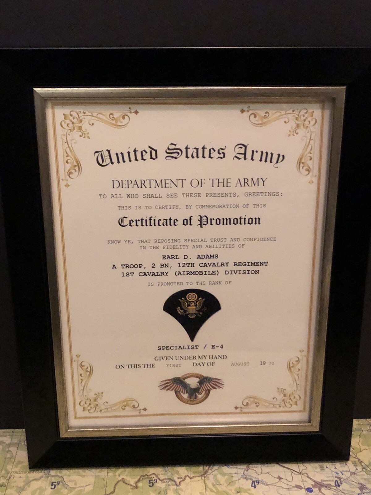 SPECIALIST / SPC-4 (E-4) U.S. Army ~ Commemorative Promotion Certificate