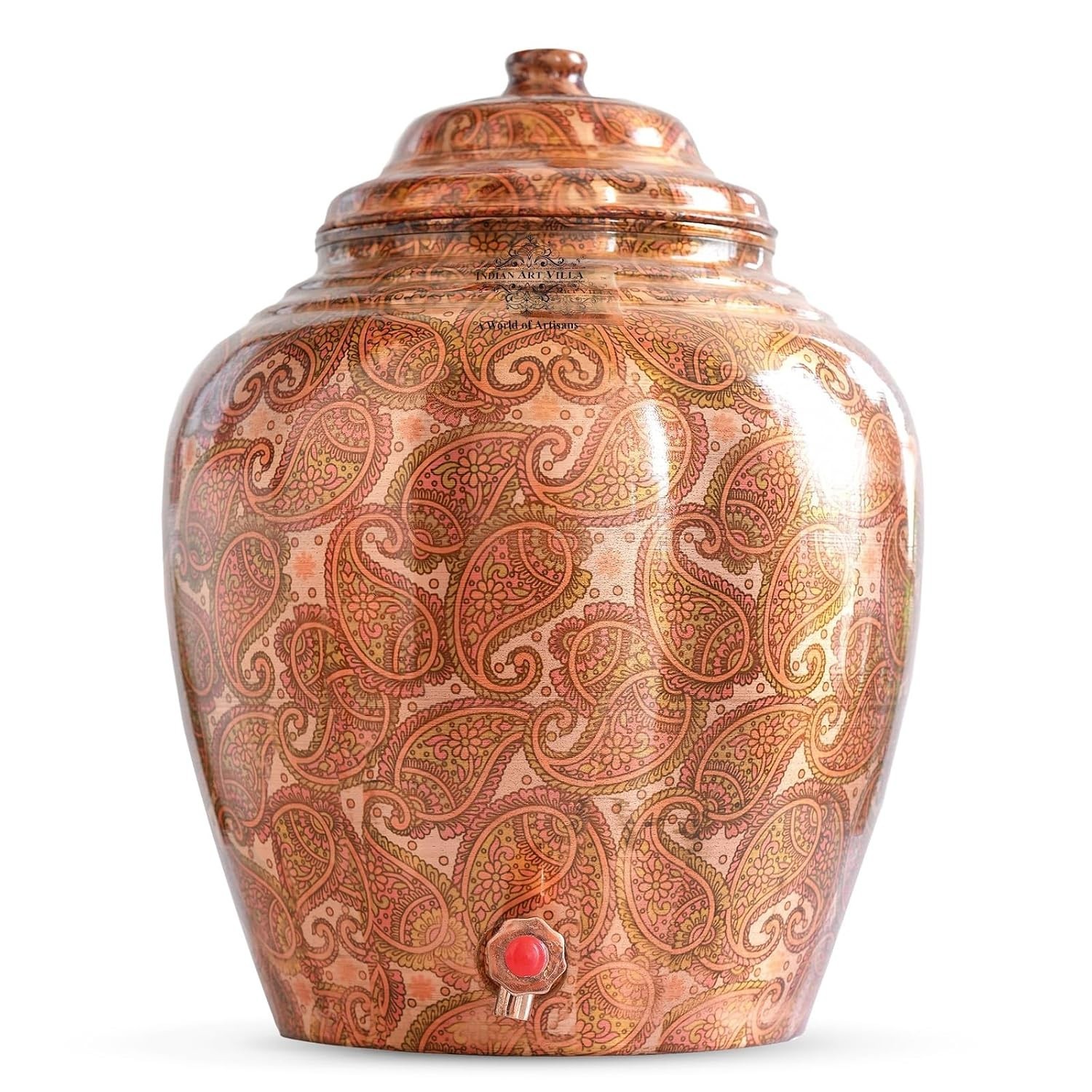 Antique Copper Water Dispenser pot printed Finish Copper Water Pot 13 LTR