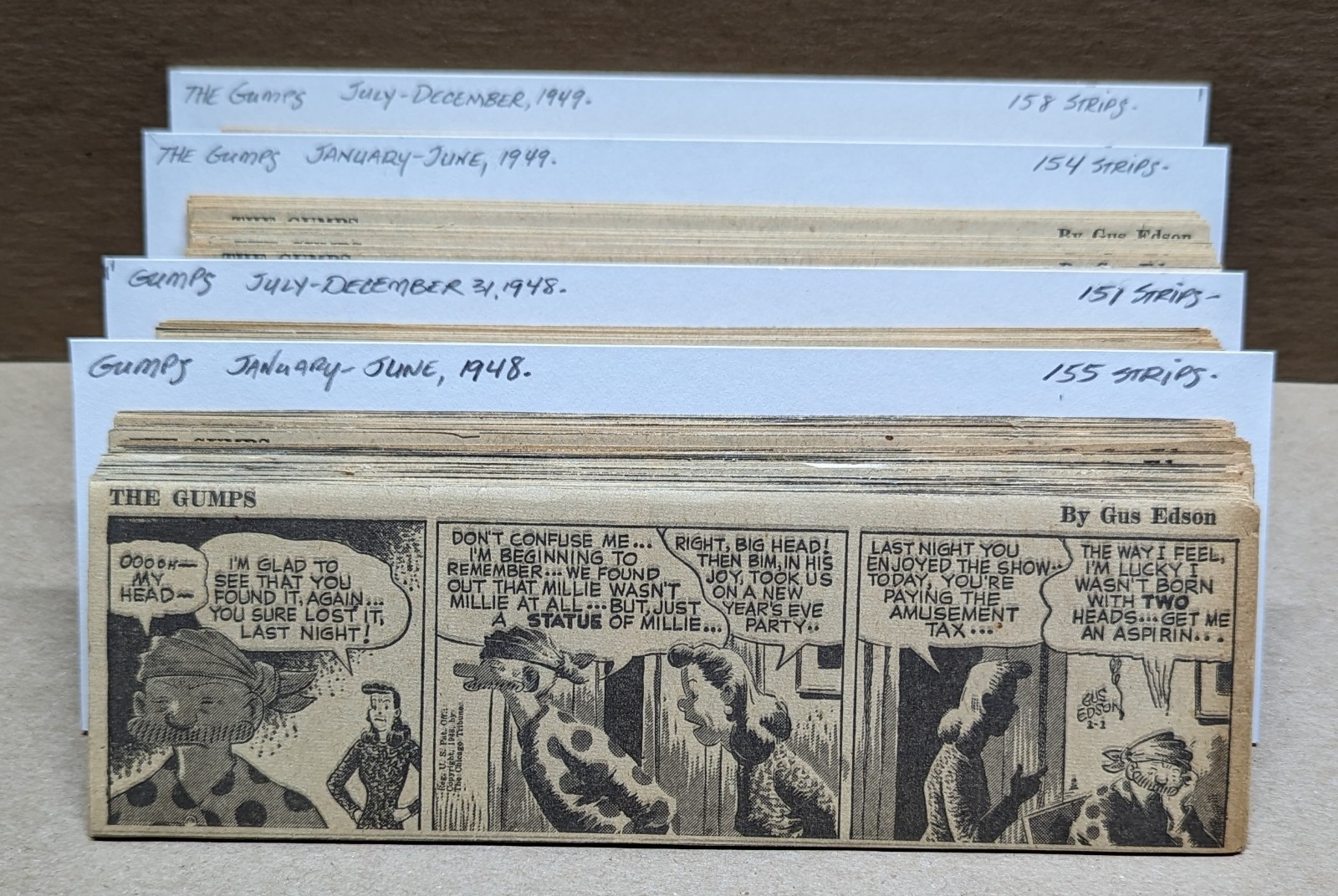 9,100+ Daily Comic Strips. 1940s-1950s. Lots Of Consecutive Dates. Hand Trimmed.