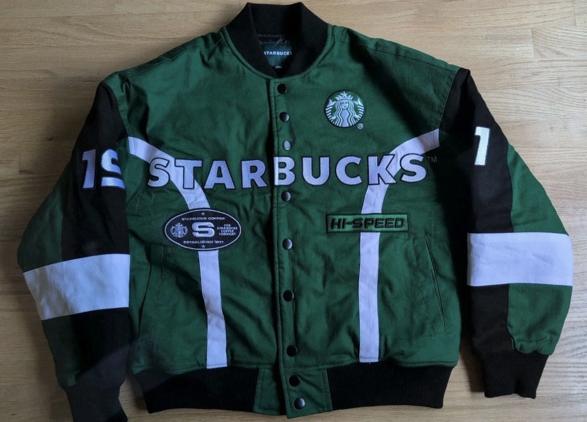 NEW Starbucks Hi-Speed 1971 Snap-Front Jacket Green/Black/White Size Large