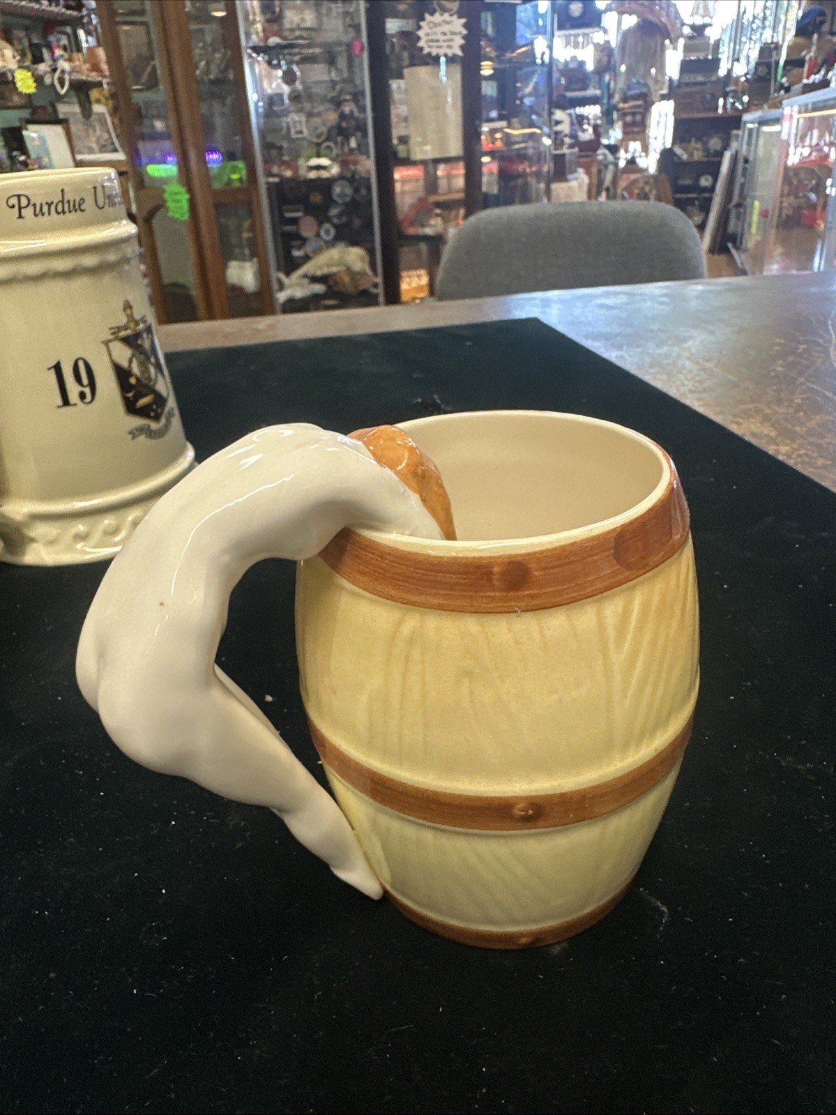 Vtg Nude Woman Handle Mug Barrel Naked Lady Cup Beer Coffee Mug Pottery 5” 1960s