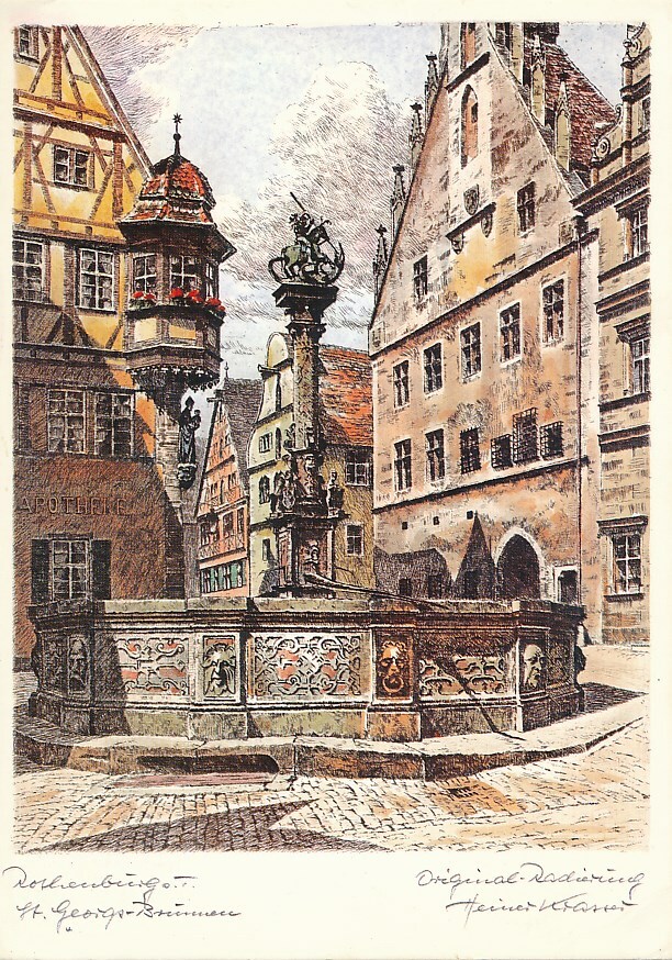 old postcard Rothenburg ob der Tauber – St. George’s Fountain used Postcard B423g