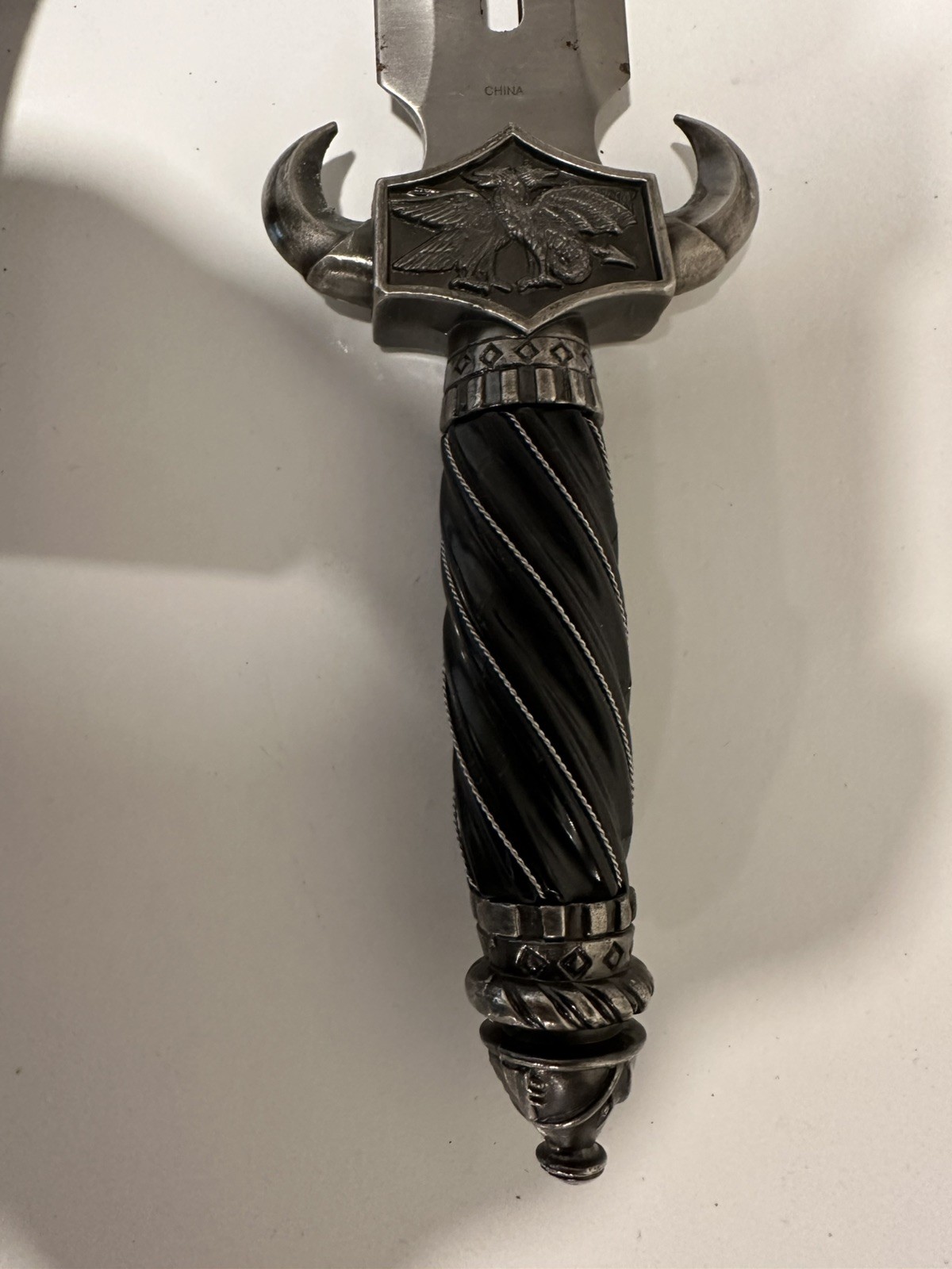 Vintage Split Blade Dragon Claw Dagger With Sheath Athame 12.5in Spiral Handle