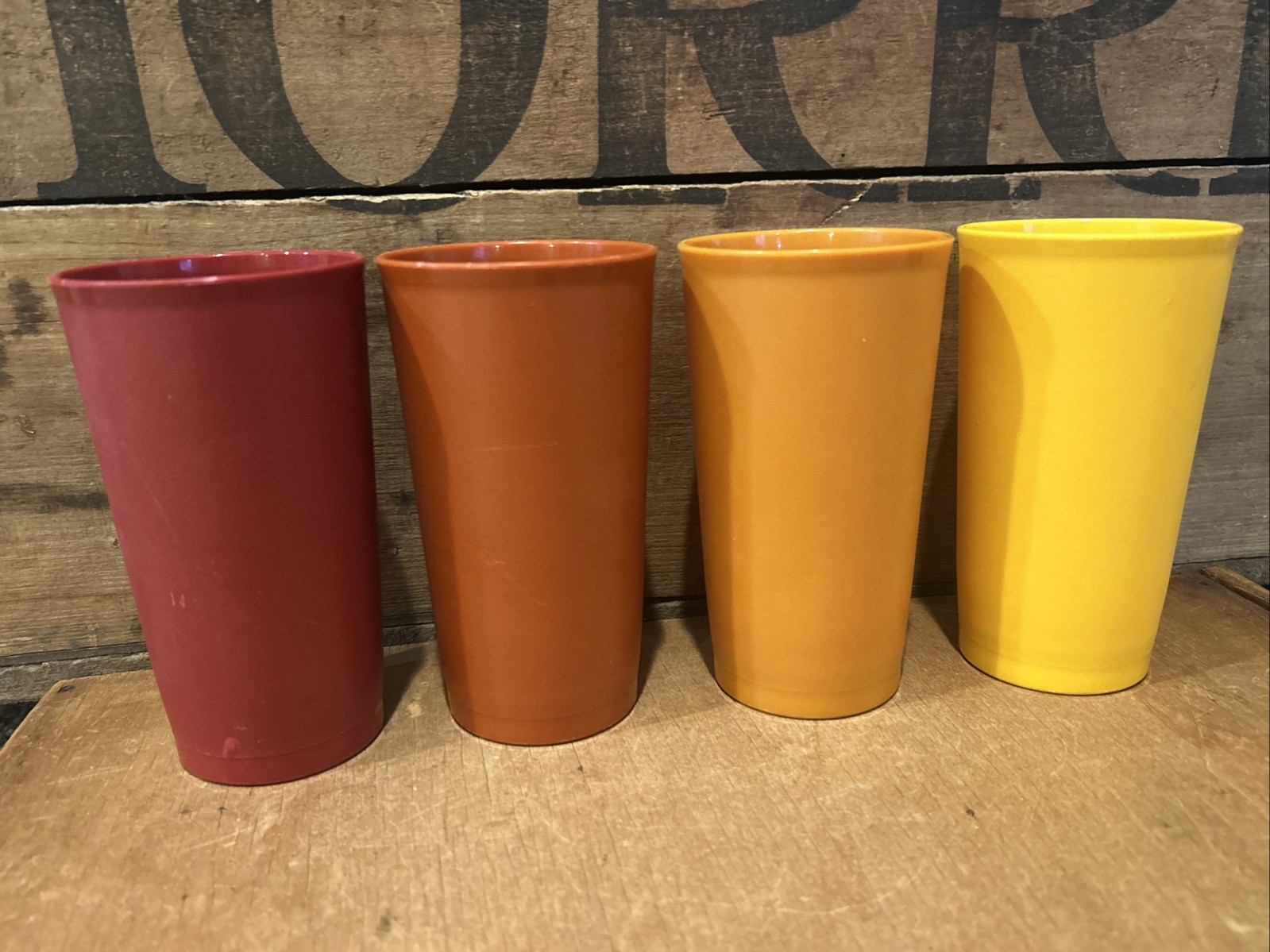 4 Vintage Tupperware Harvest Colors 12 oz Drinking Glass Tumblers 873-30