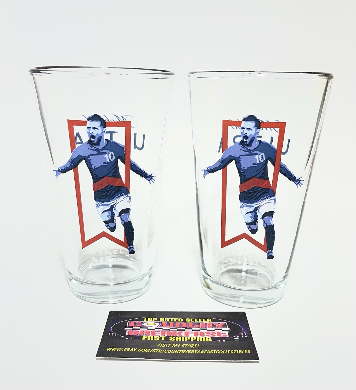 Michelob Ultra Lionel Messi Soccer 16 oz Pint Beer Glasses Set Of (2) Brand New!