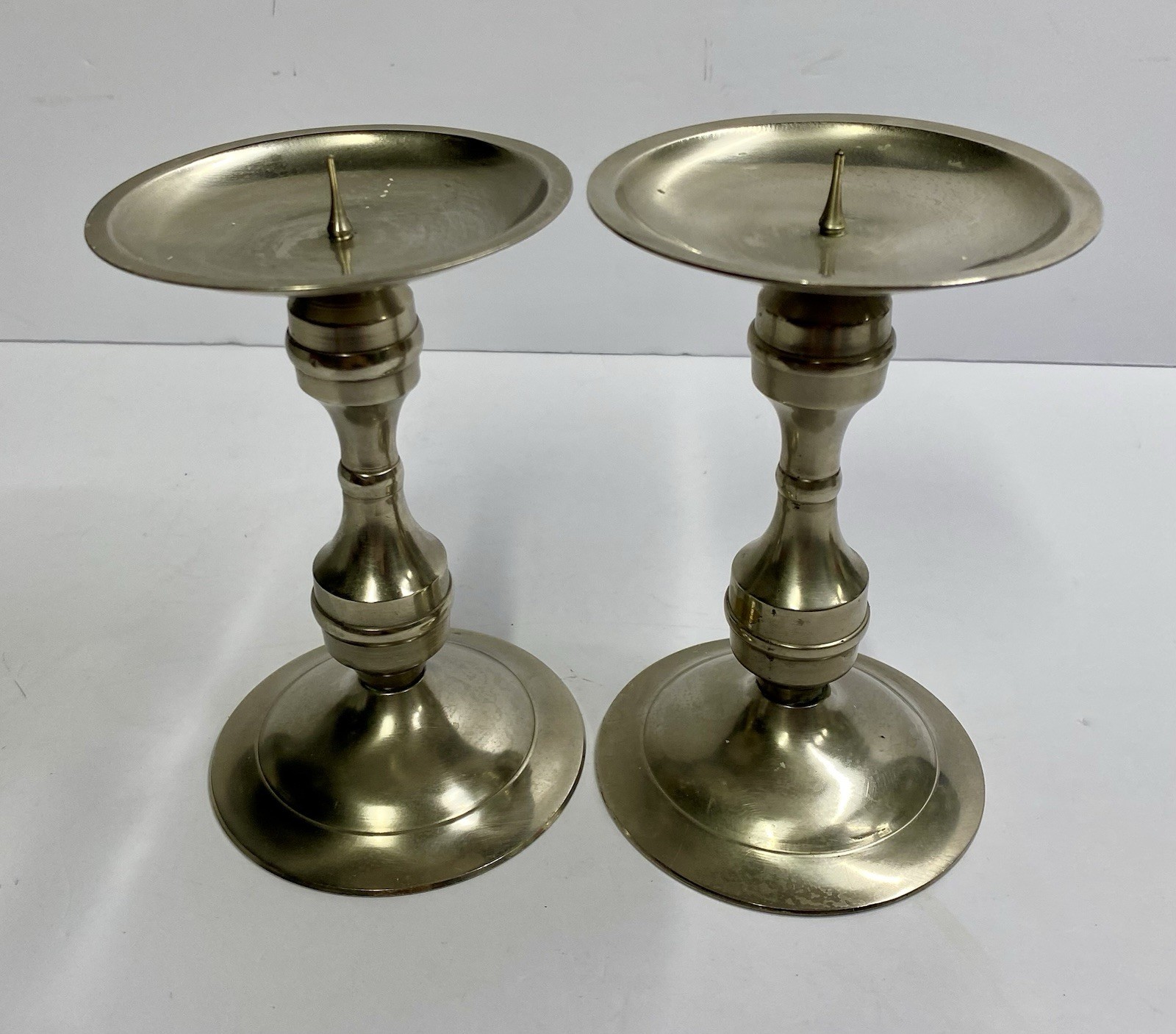 Set Of 2 Vintage Silver Plated Metal Candle Holders 5.5”, Top Diameter 3.5”