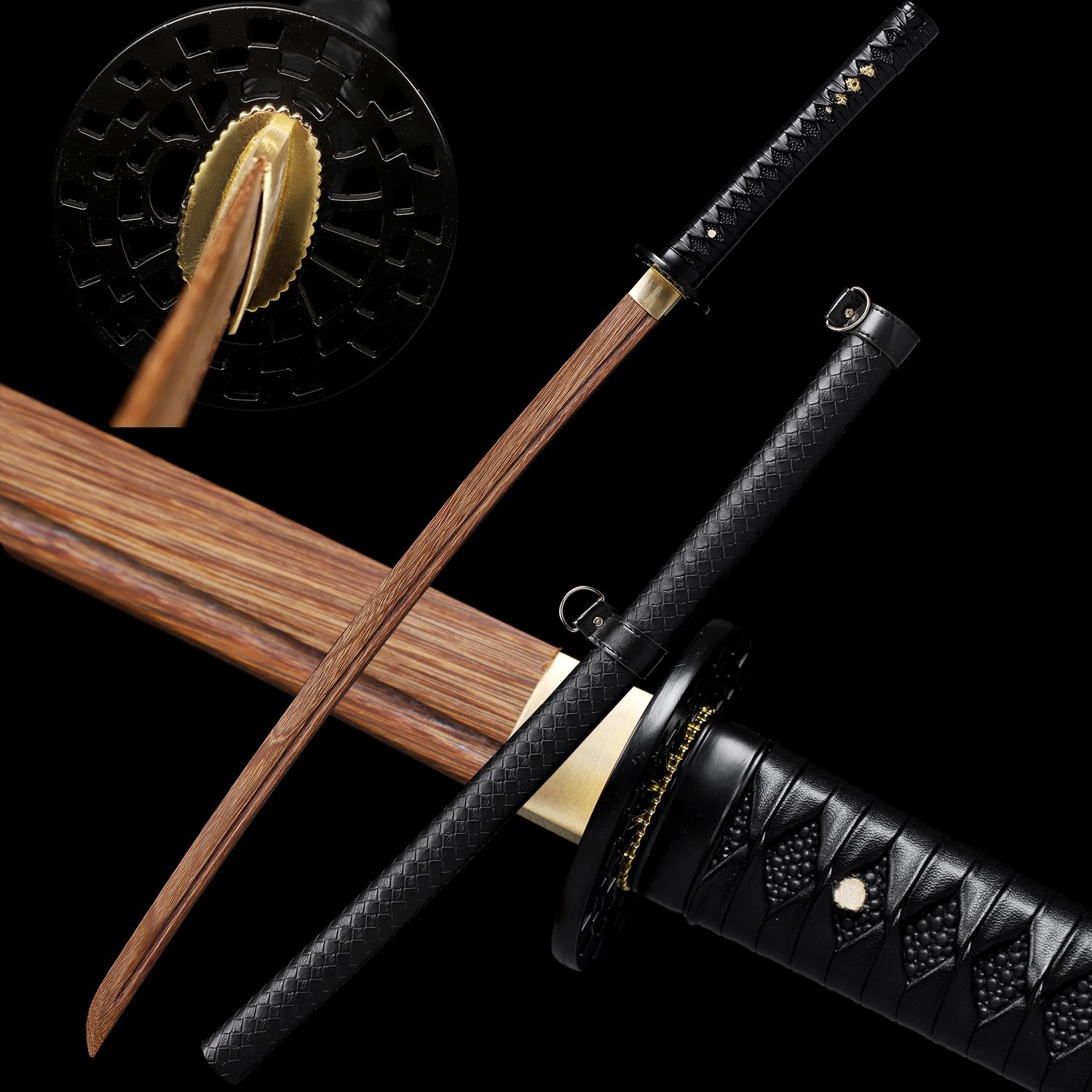 Wooden Katana Battle Training Practice Sword Kendo Iaido Outdoor Leather Bokken