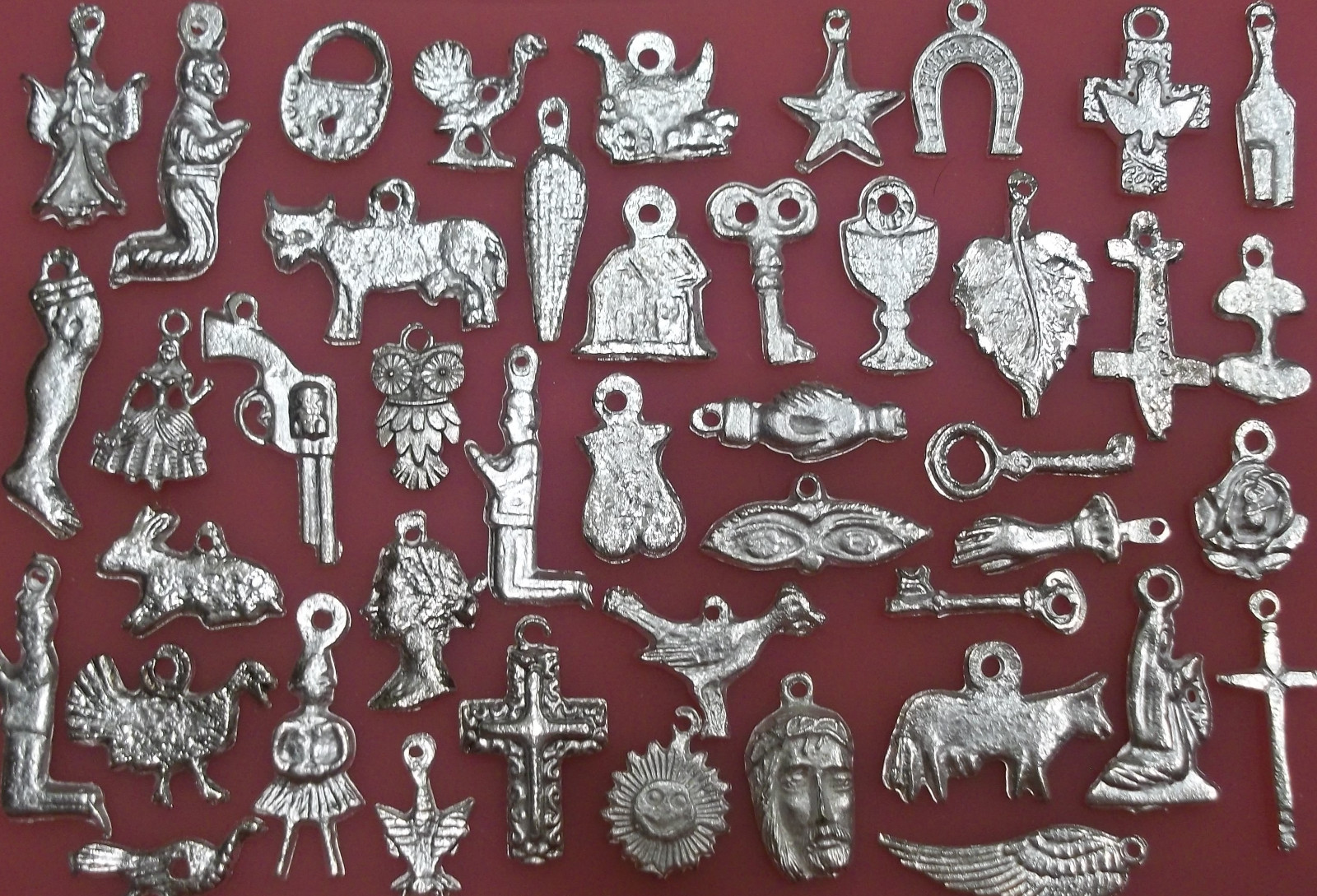 100 Milagros Charms Mexican Folk Art Shiny SILVER Exvoto Nicho Retablo #2