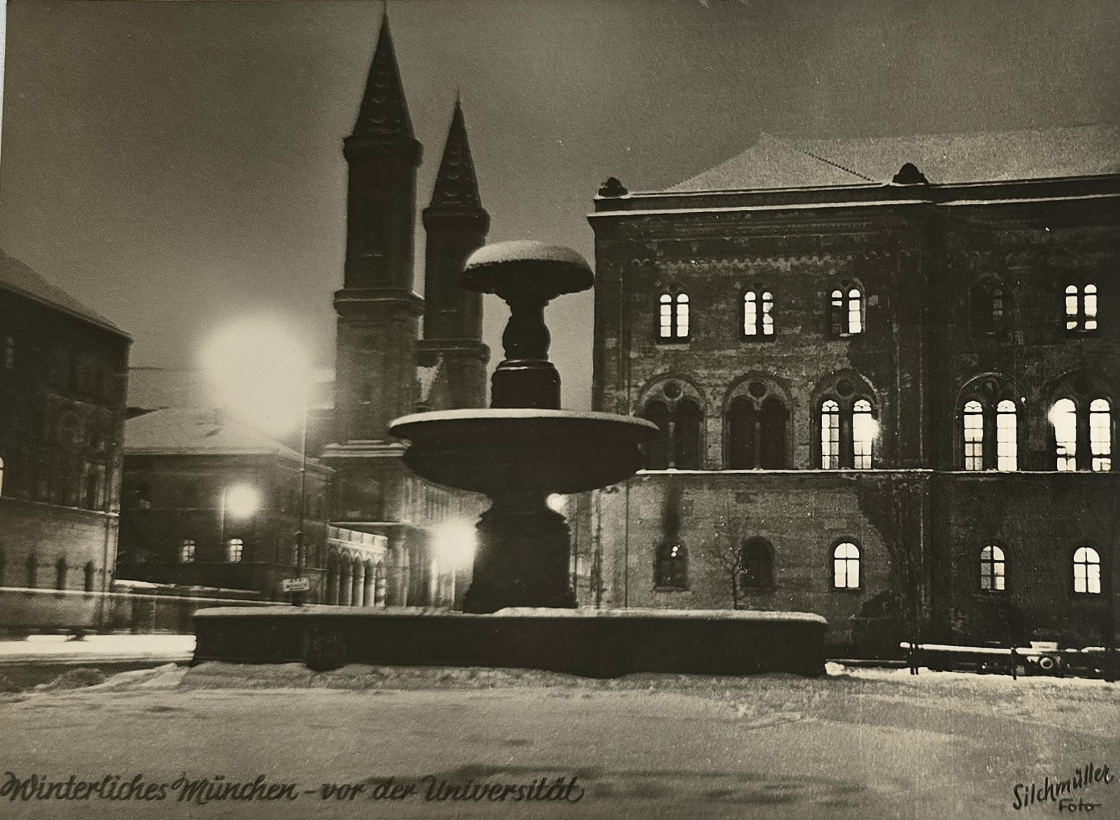 Postcard Munich Ludwigstrasse University LMU Winter Snow 1960s